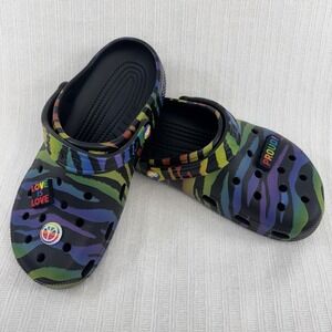 Crocs Classic Clog Rainbow Zebra Black Unisex M8 W10 Shoes Pride Festival 207344